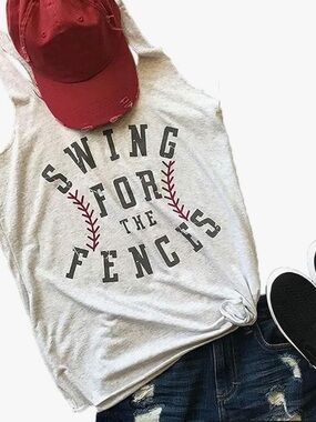 🌴 Swing for the Fences Softball Racerback Tank Top Gray Women’s Small